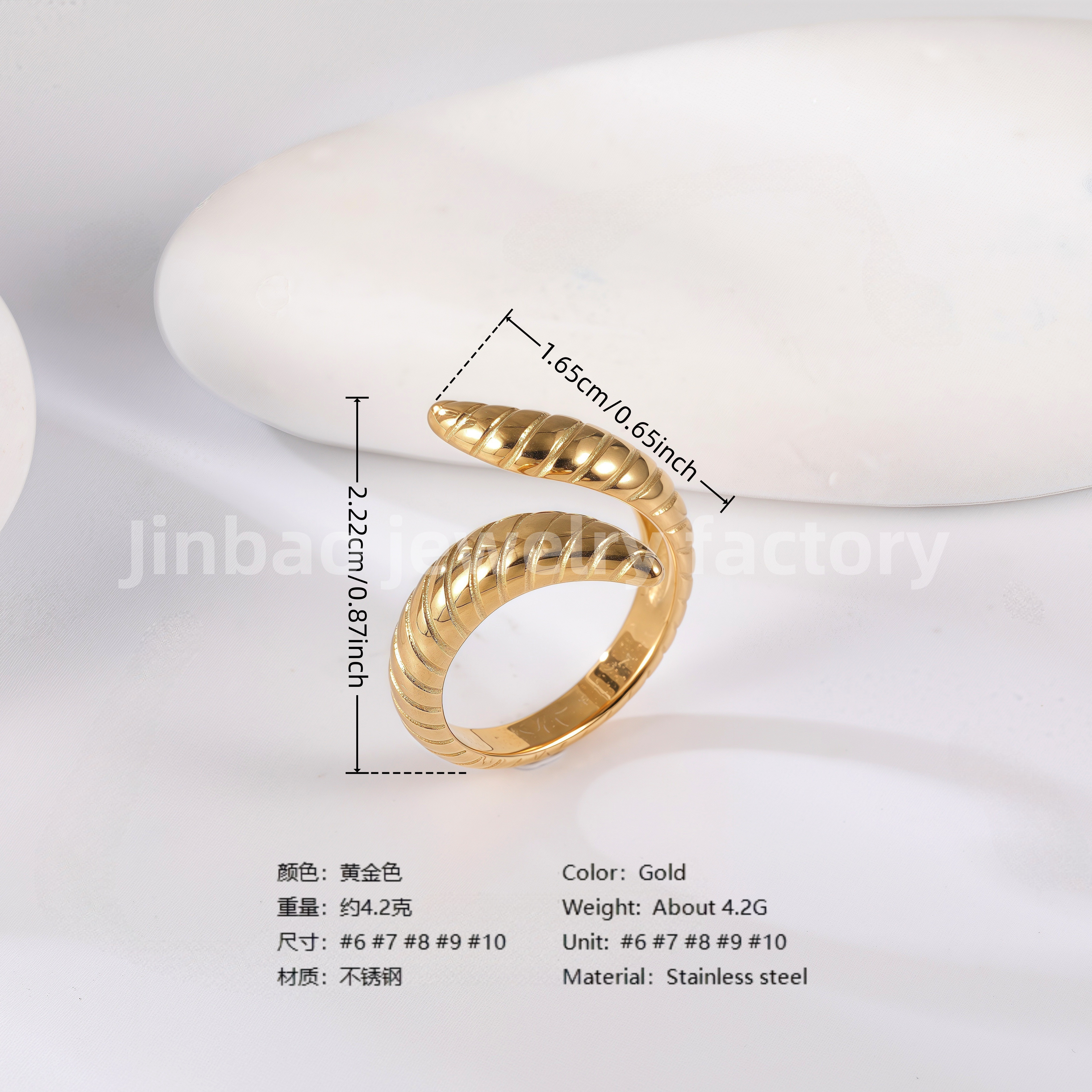 24K Gold PVD Stainless Steel Titanium Minimalist Women's Ring-JinBaoJewerly