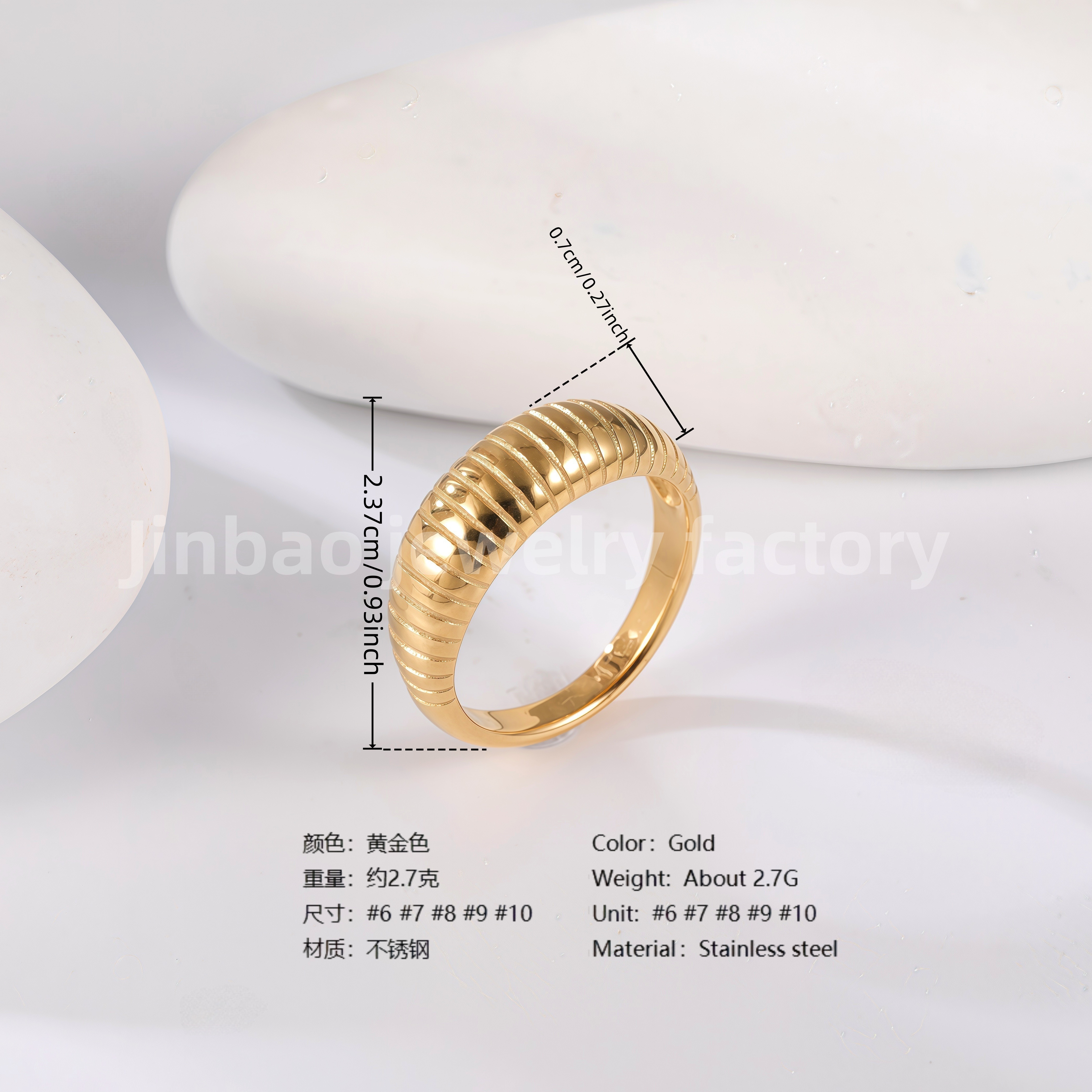 24K Gold PVD Stainless Steel Titanium Minimalist Women's Ring-JinBaoJewerly