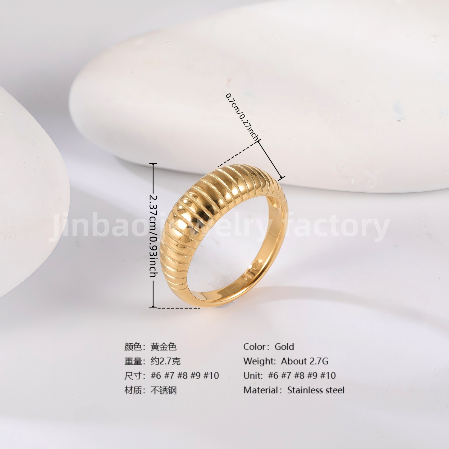 24K Gold PVD Stainless Steel Titanium Minimalist Women's Ring-JinBaoJewerly