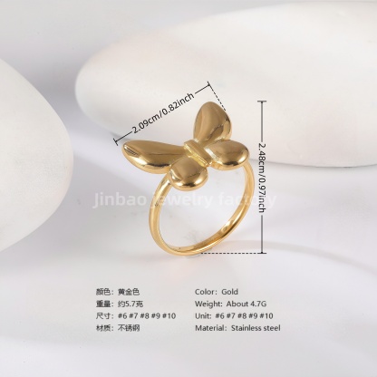 24K Gold PVD Stainless Steel Titanium Cross & Butterfly Women's Ring-JinBaoJewerly
