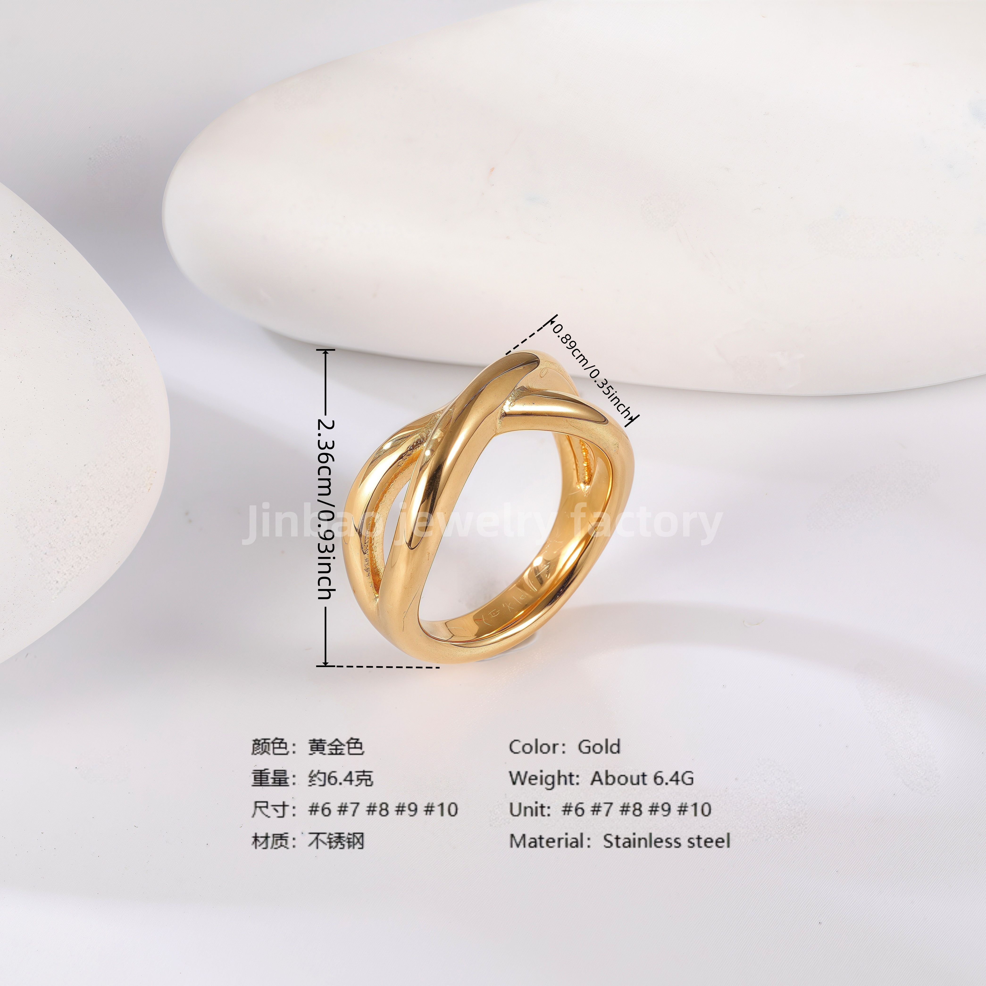 24K Gold PVD Stainless Steel Titanium Cross & Butterfly Women's Ring-JinBaoJewerly