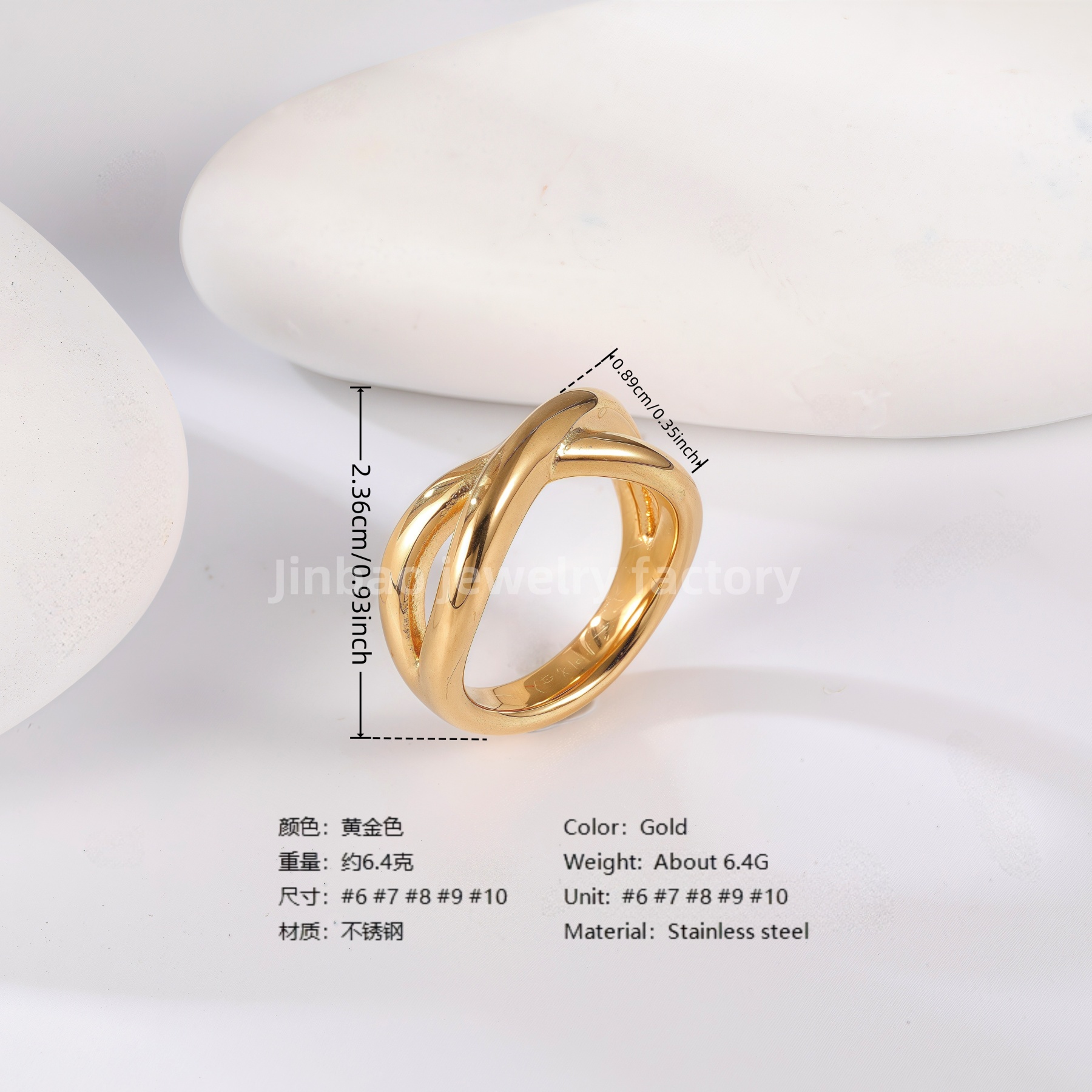 24K Gold PVD Stainless Steel Titanium Cross & Butterfly Women's Ring-JinBaoJewerly