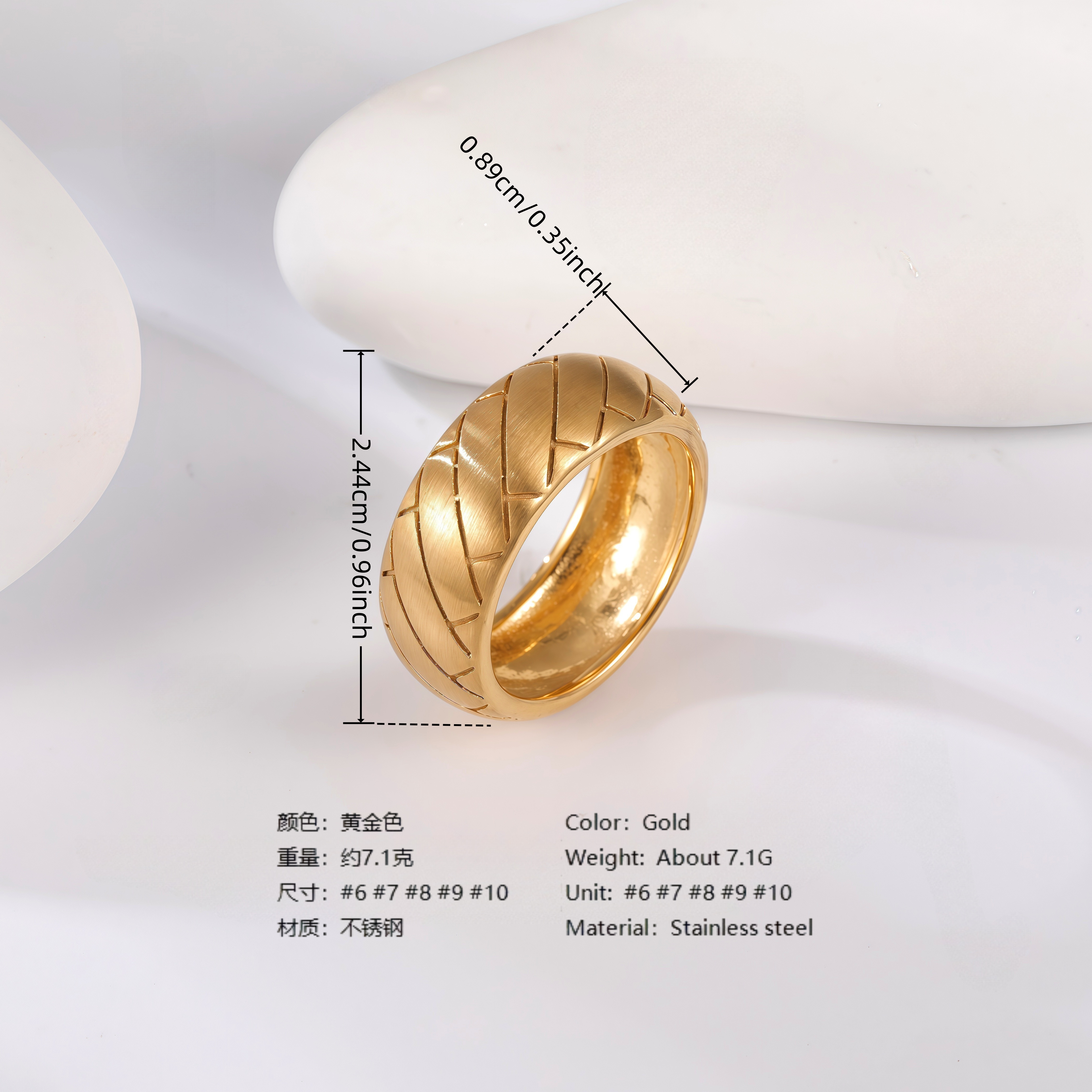 24K Gold PVD Stainless Steel Titanium Modern Sculpted Women's Ring-JinBaoJewerly