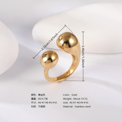 24K Gold PVD Stainless Steel Titanium Modern Sculpted Women's Ring-JinBaoJewerly