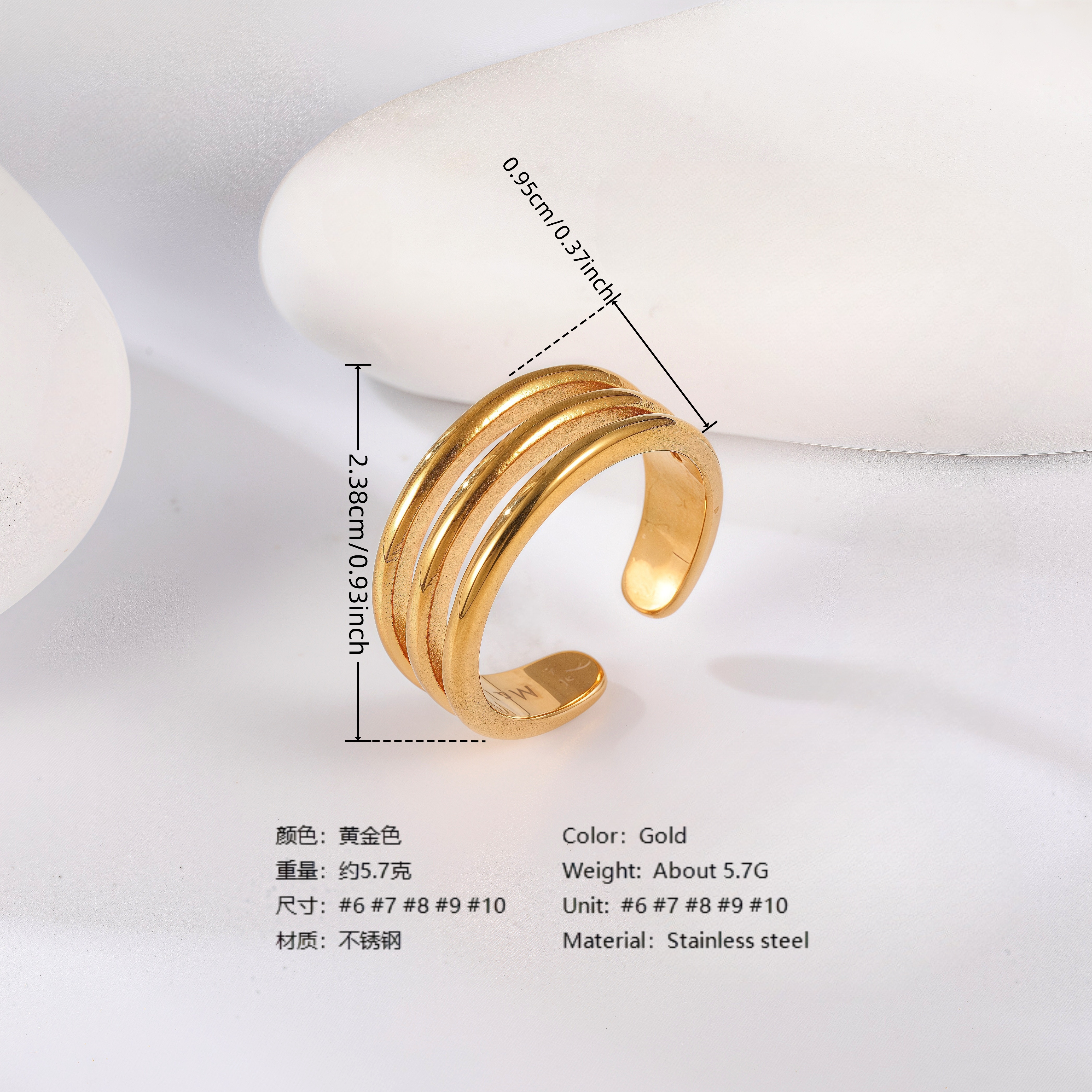 24K Gold PVD Stainless Steel Titanium Modern Sculpted Women's Ring-JinBaoJewerly