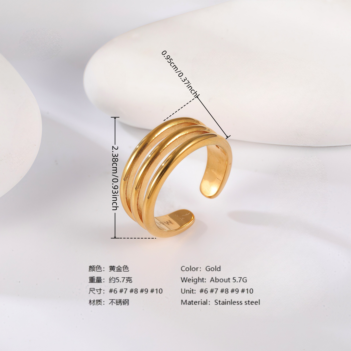 24K Gold PVD Stainless Steel Titanium Modern Sculpted Women's Ring-JinBaoJewerly