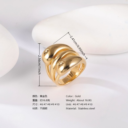 24K Gold PVD Stainless Steel Titanium Wave & Streamline Women's Ring-JinBaoJewerly