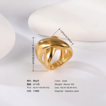 24K Gold PVD Stainless Steel Titanium Wave & Streamline Women's Ring-JinBaoJewerly