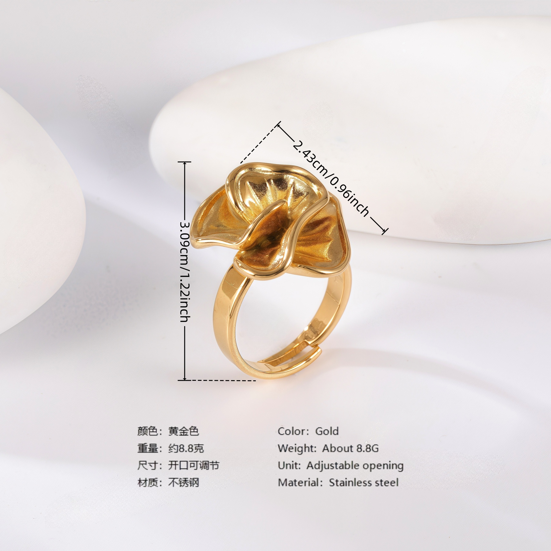 24K Gold PVD Stainless Steel Titanium Wave & Streamline Women's Ring-JinBaoJewerly