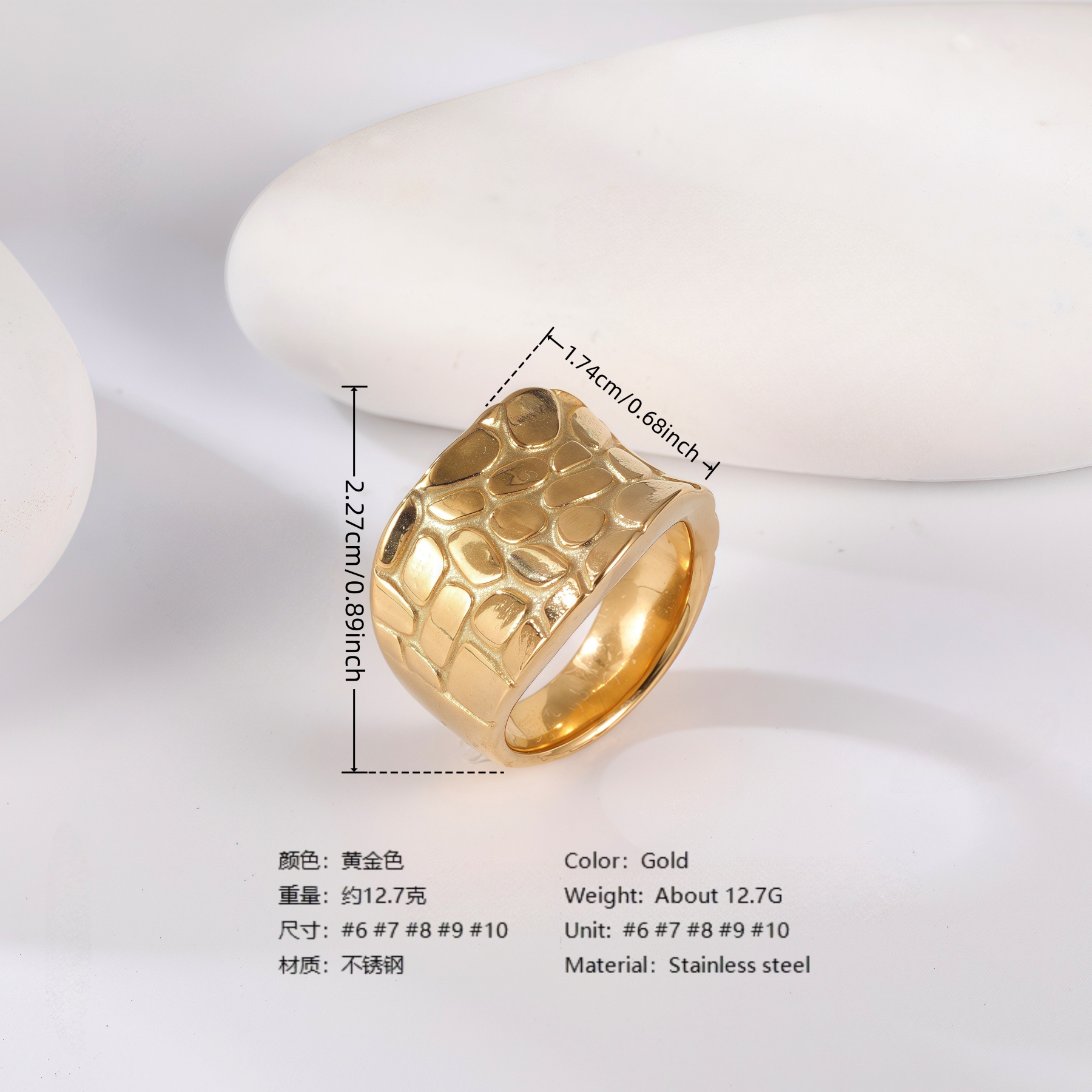 24K Gold PVD Stainless Steel Titanium Wave & Streamline Women's Ring-JinBaoJewerly