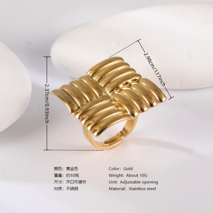 24K Gold PVD Stainless Steel Titanium Floral Pearl Adjustable Women's Ring-JinBaoJewerly