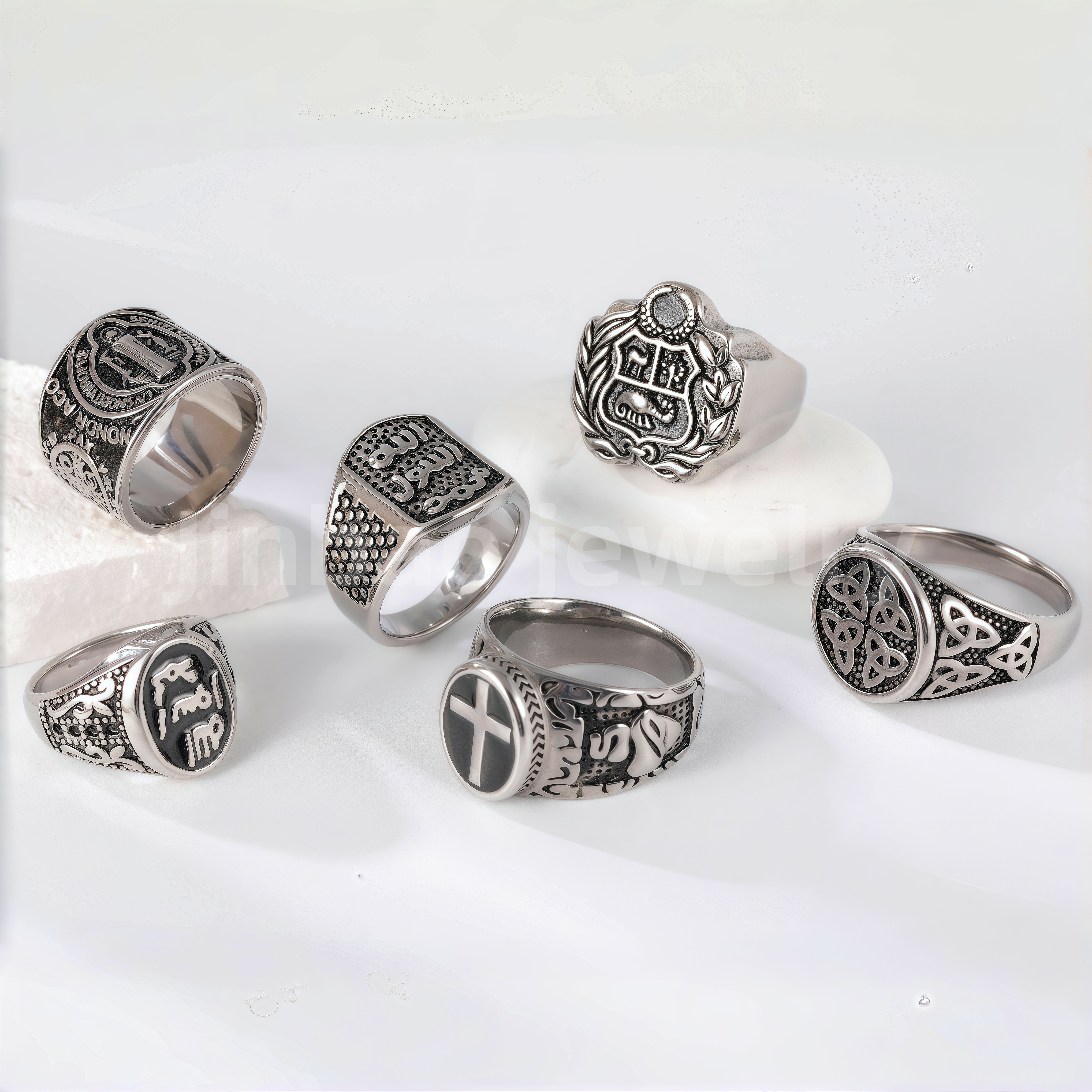 Stainless Steel Titanium Engraving and Medal Men's Ring-JinBaoJewerly