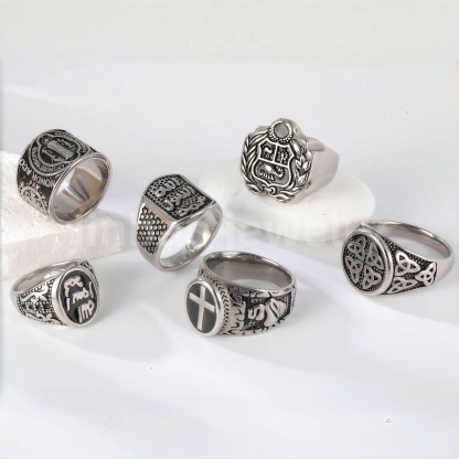 Stainless Steel Titanium Engraving and Medal Men's Ring-JinBaoJewerly