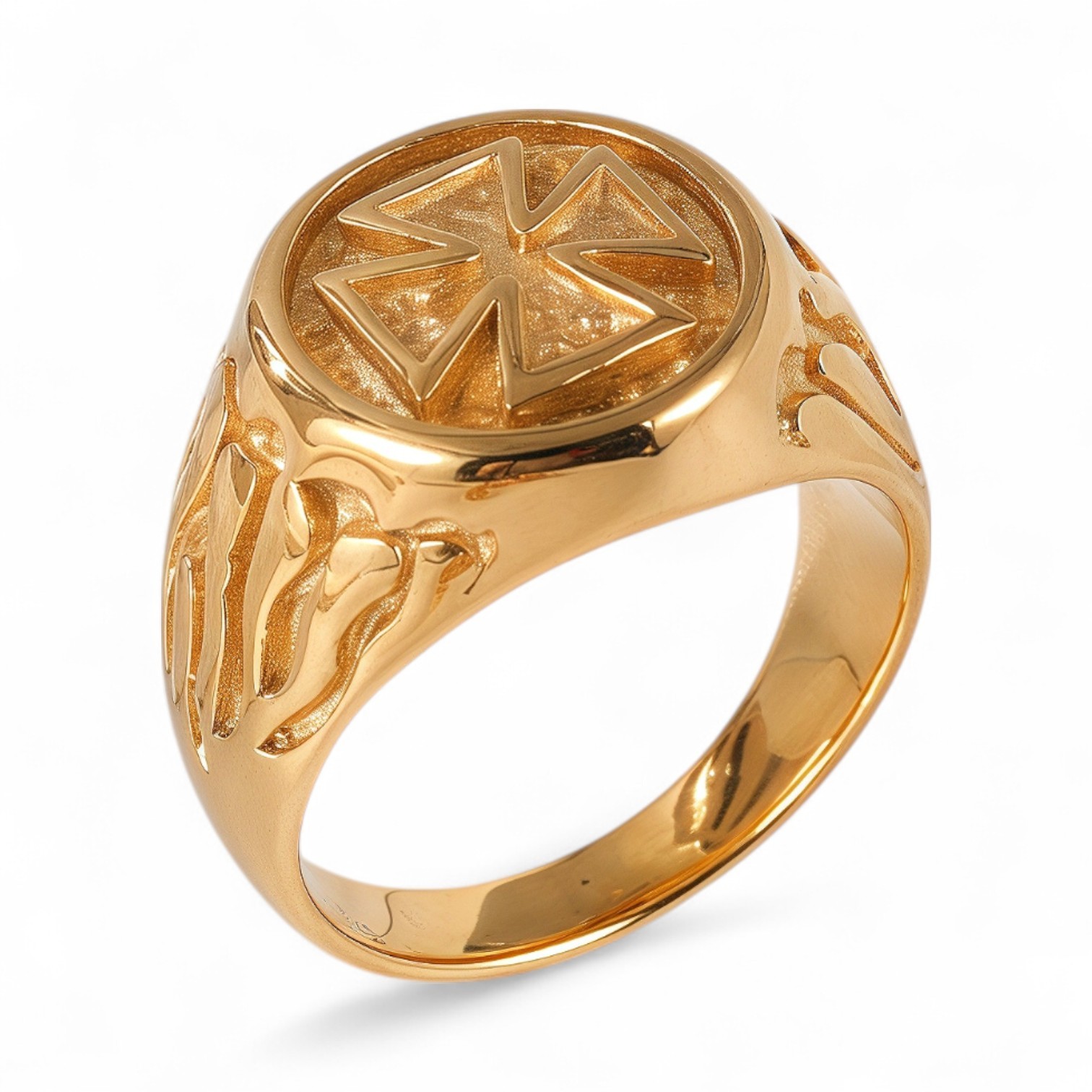 24K Gold PVD Stainless Steel Titanium Cross Pattern Men's Ring-JinBaoJewerly