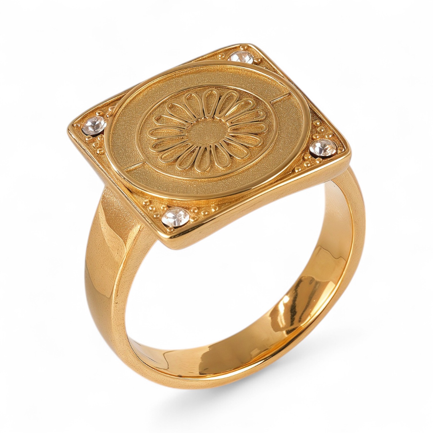 24K Gold PVD Stainless Steel Titanium Cross Pattern Men's Ring-JinBaoJewerly