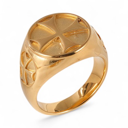 24K Gold PVD Stainless Steel Titanium Cross Pattern Men's Ring-JinBaoJewerly