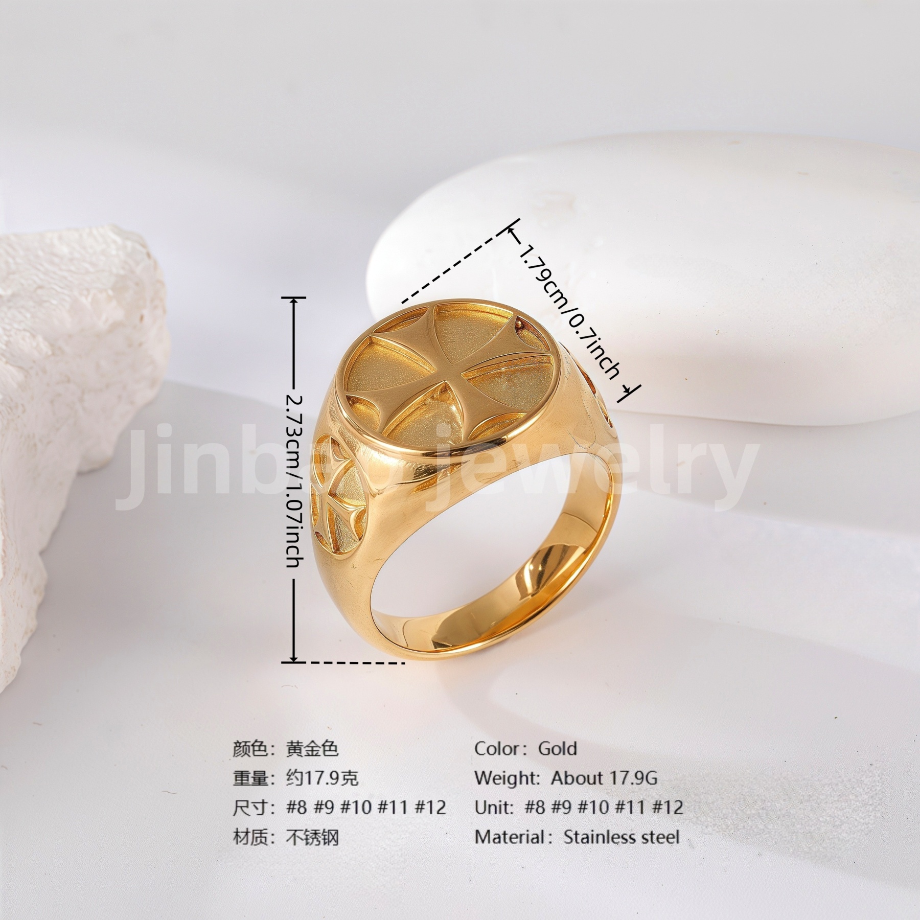 24K Gold PVD Stainless Steel Titanium Cross Pattern Men's Ring-JinBaoJewerly