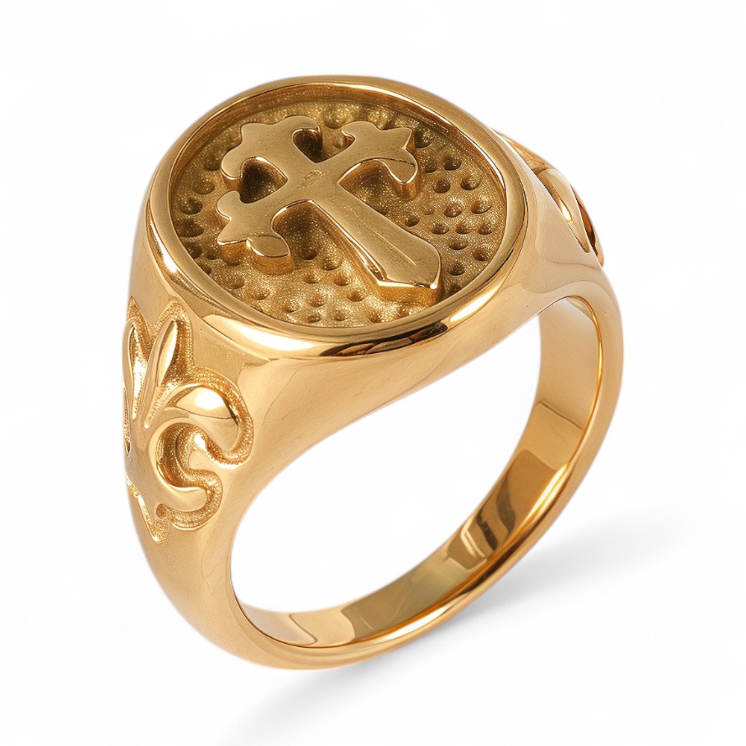 24K Gold PVD Stainless Steel Titanium Cross Pattern Men's Ring-JinBaoJewerly