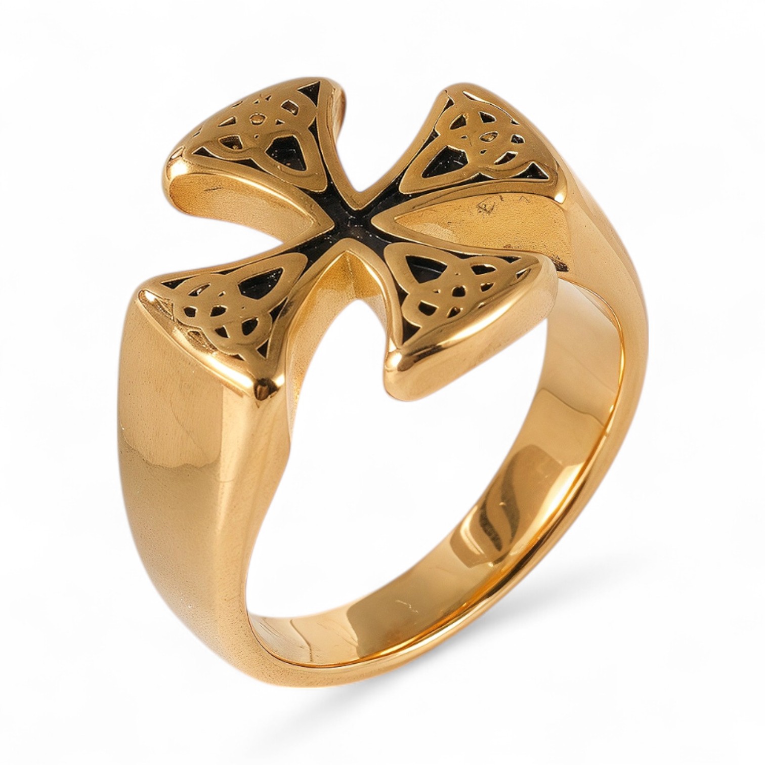 24K Gold PVD Stainless Steel Titanium Cross Pattern Men's Ring-JinBaoJewerly
