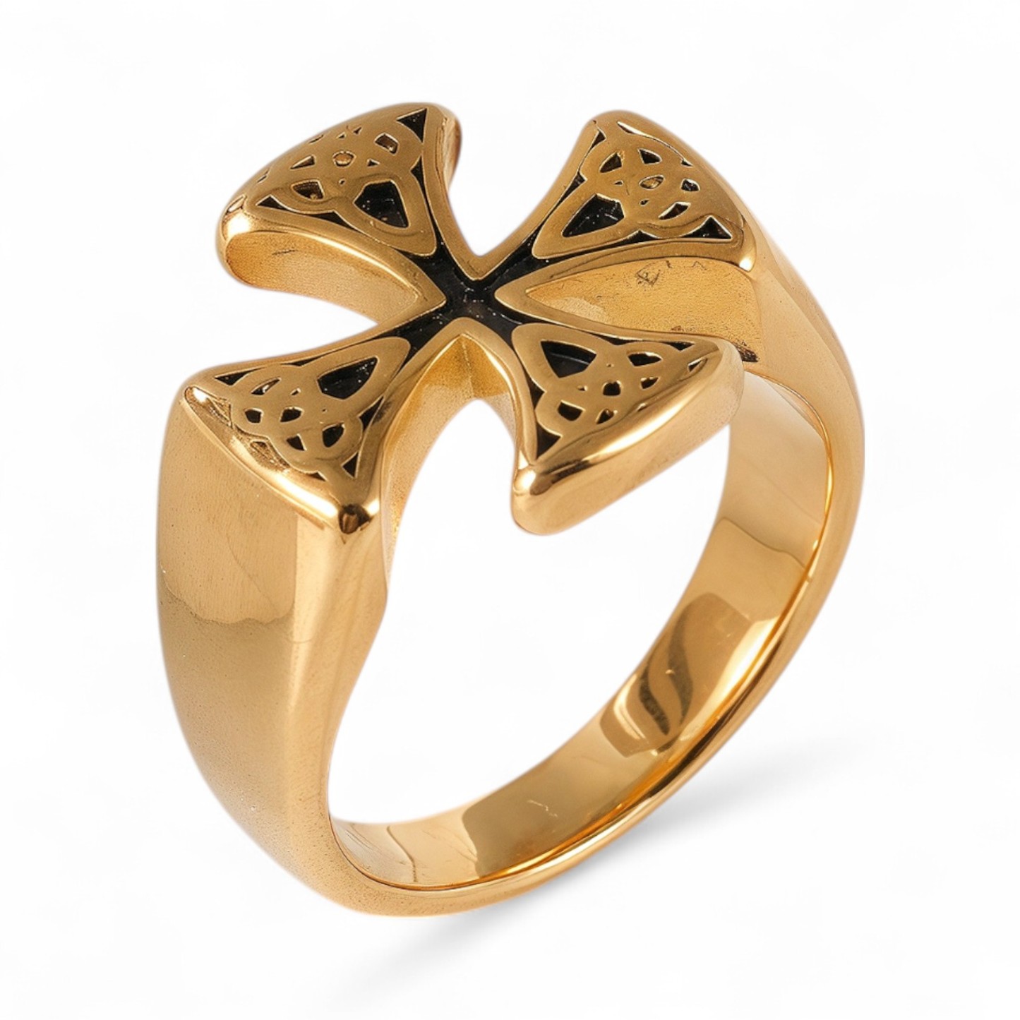 24K Gold PVD Stainless Steel Titanium Cross Pattern Men's Ring-JinBaoJewerly