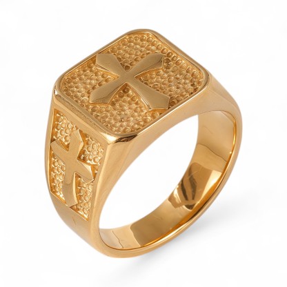 24K Gold PVD Stainless Steel Titanium Cross Pattern Men's Ring-JinBaoJewerly