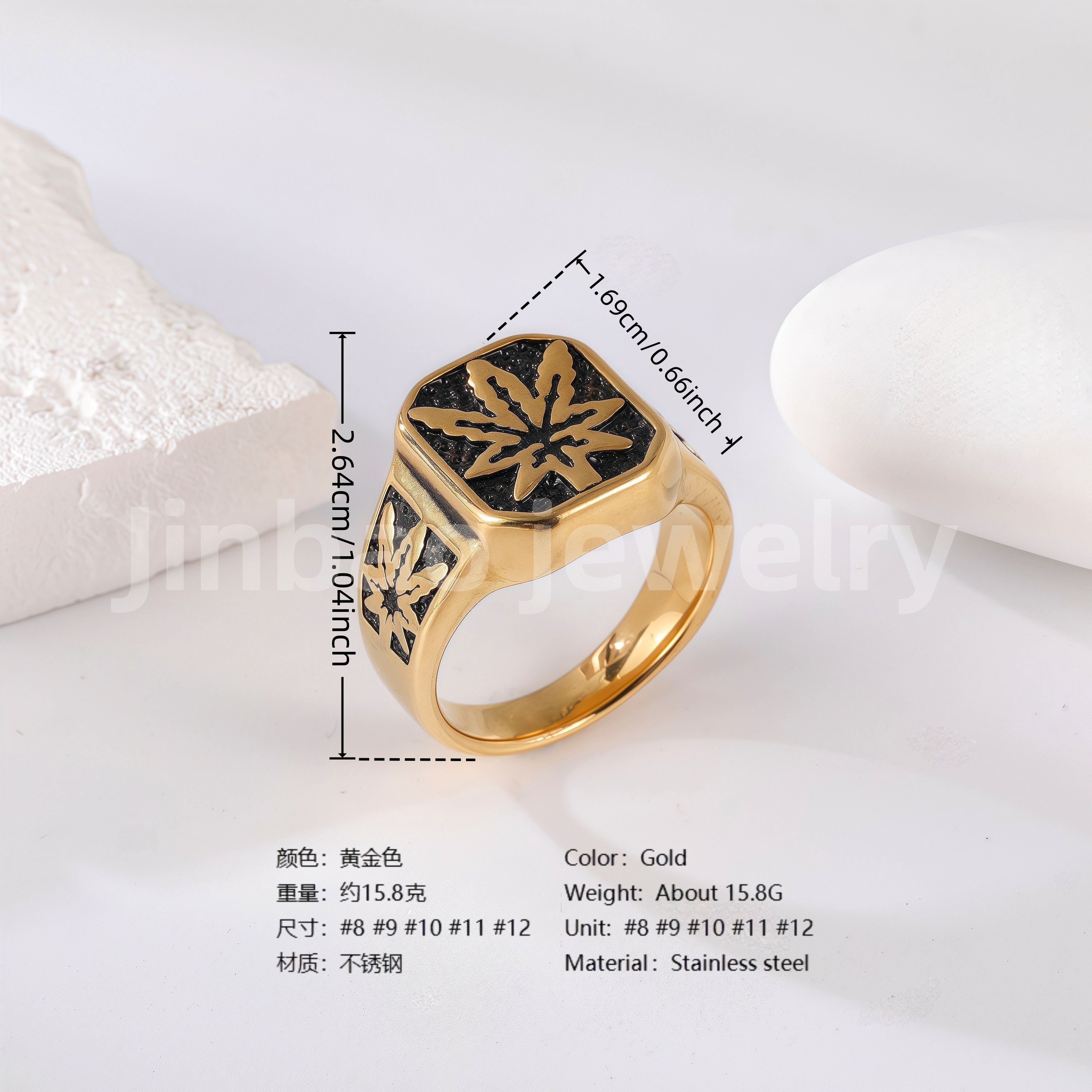 18K Gold Scorpion Stainless Steel Ring for Men, Vintage Carved Style Bold Band, Unique Black Engraved Design Fashion Ring-JINBAOJEWELRY