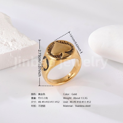24K Gold PVD Stainless Steel Titanium Leaf & Spade Symbol Men's Ring-JinBaoJewerly