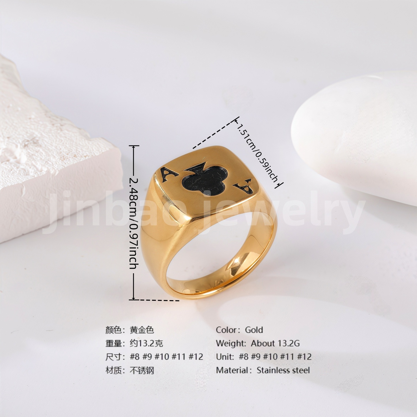 24K Gold PVD Stainless Steel Titanium Leaf & Spade Symbol Men's Ring-JinBaoJewerly