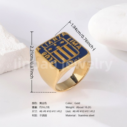 24K Gold PVD Stainless Steel Titanium Logo & Symbolic Men's Ring-JinBaoJewerly