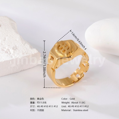 24K Gold PVD Stainless Steel Titanium Logo & Symbolic Men's Ring-JinBaoJewerly