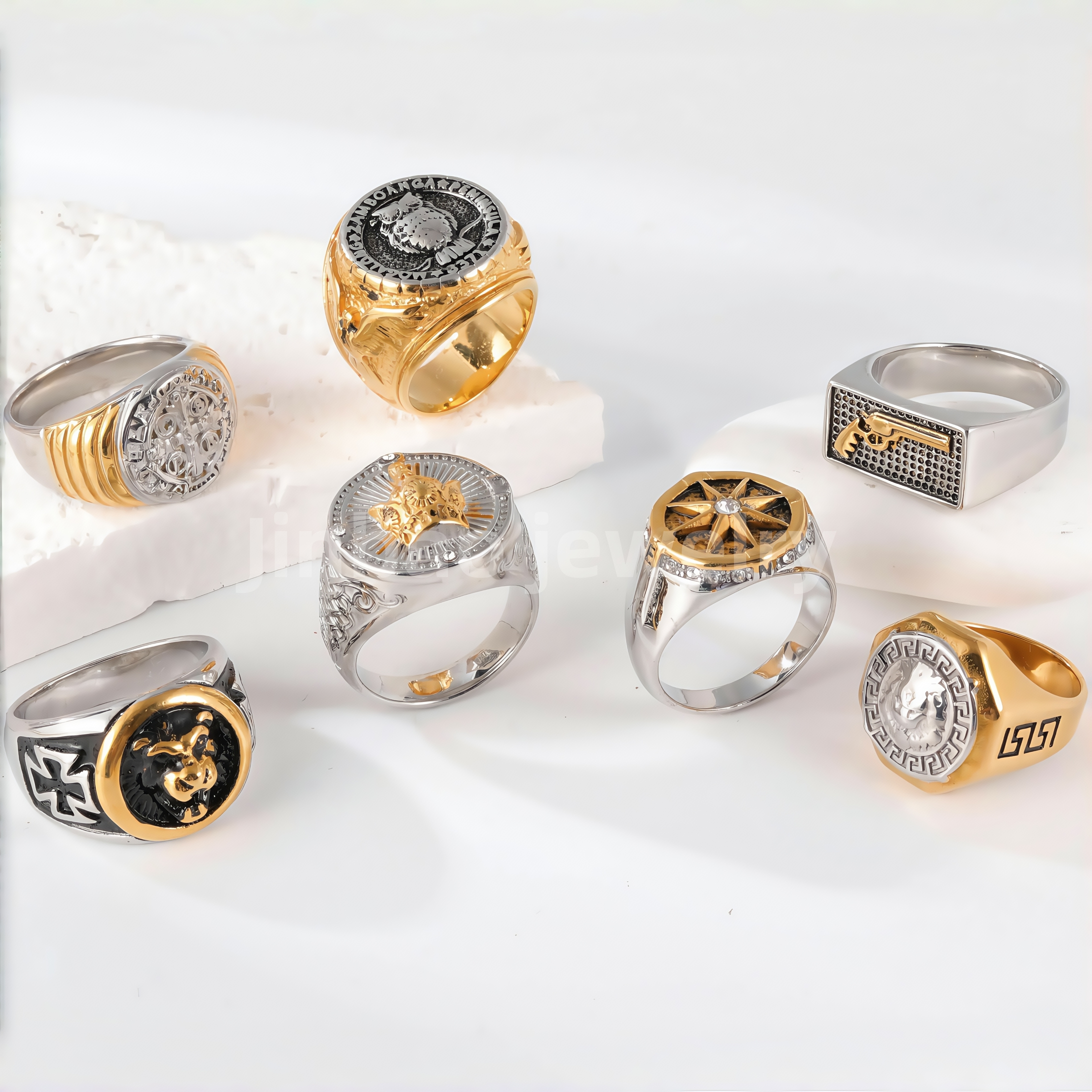 Vintage Gold and Silver Dual-Tone Ring Set | Fine Details and Symbols to Express Your Individuality