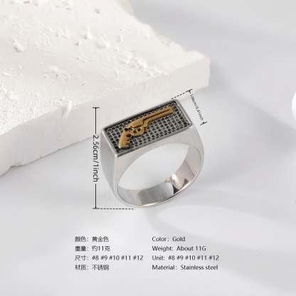 24K Gold PVD Stainless Steel Titanium Hip Hop Special Pattern Men's Ring-JinBaoJewerly