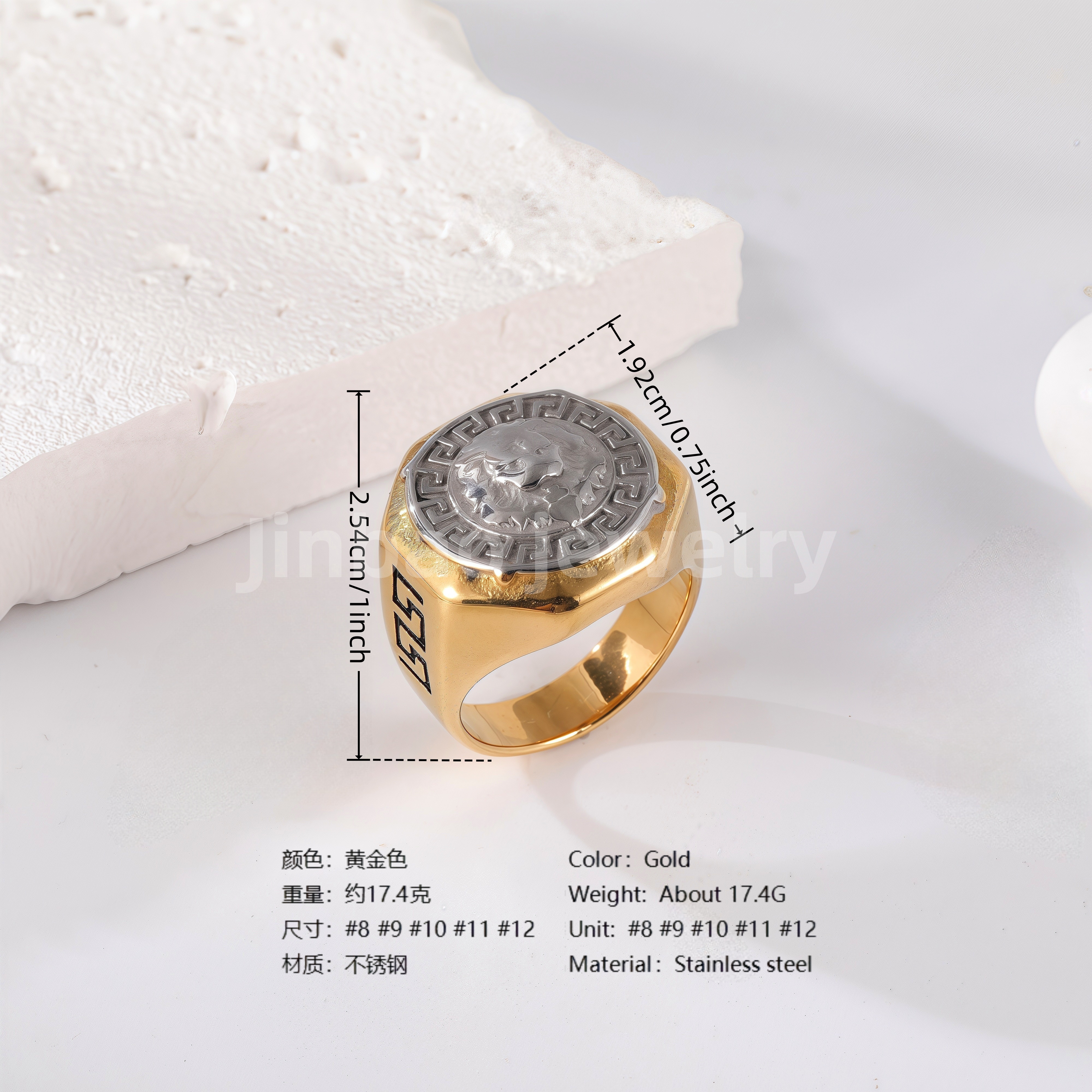 18K Gold Scorpion Stainless Steel Ring for Men, Vintage Carved Style Bold Band, Unique Black Engraved Design Fashion Ring-JINBAOJEWELRY