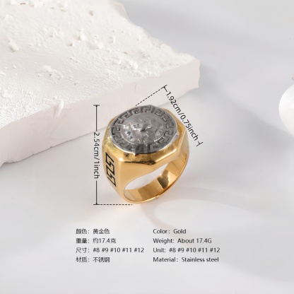 24K Gold PVD Stainless Steel Titanium Hip Hop Special Pattern Men's Ring-JinBaoJewerly