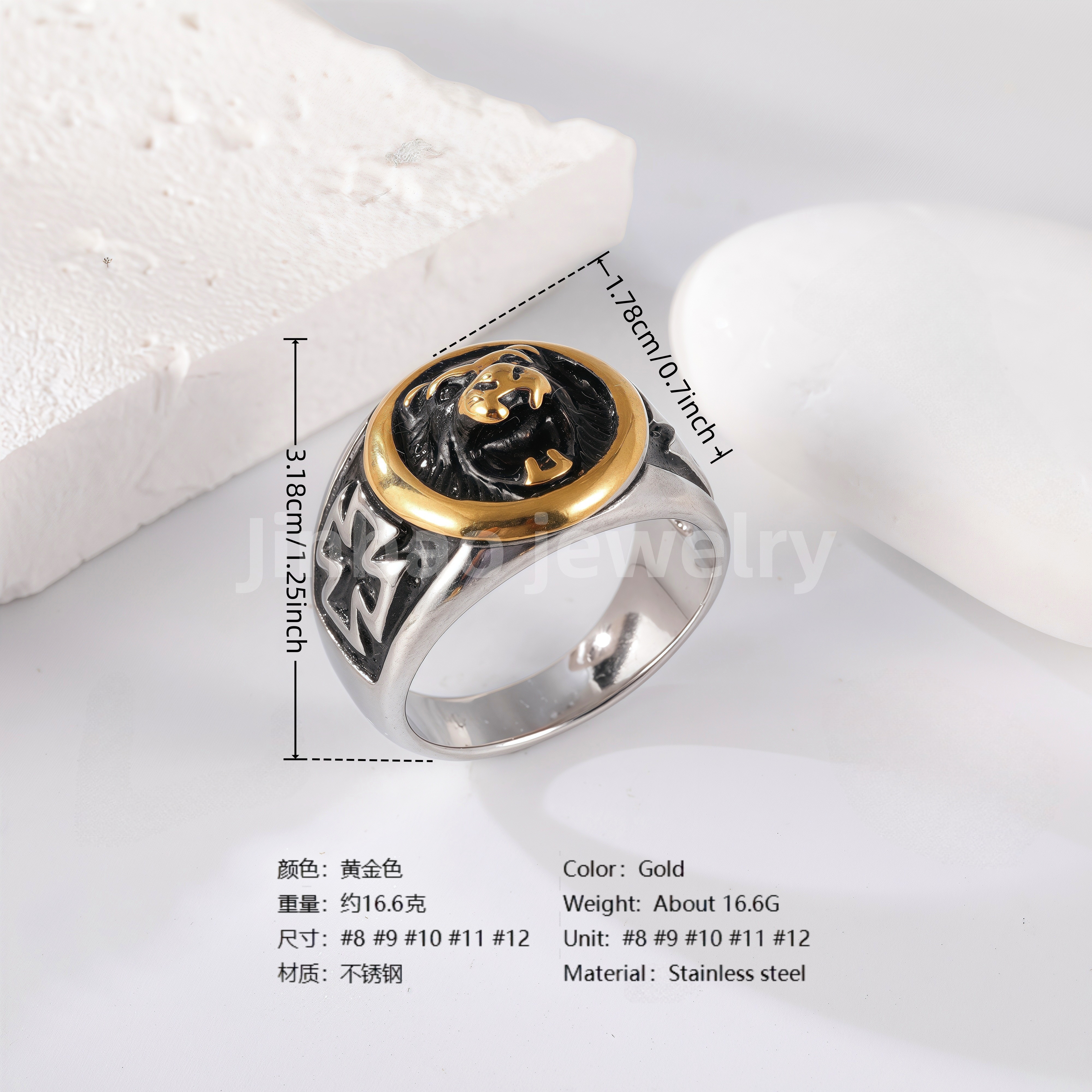 18K Gold Scorpion Stainless Steel Ring for Men, Vintage Carved Style Bold Band, Unique Black Engraved Design Fashion Ring-JINBAOJEWELRY