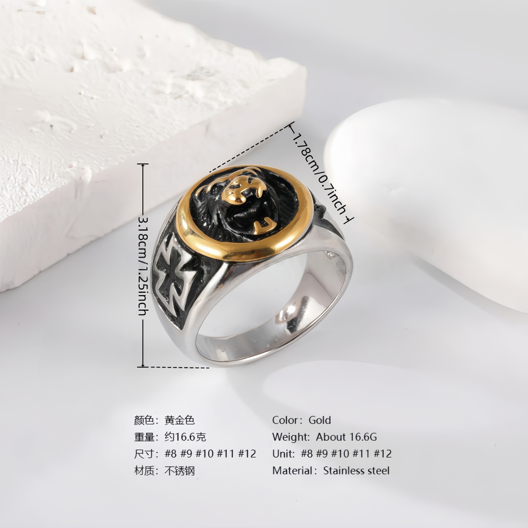 24K Gold PVD Stainless Steel Titanium Hip Hop Special Pattern Men's Ring-JinBaoJewerly