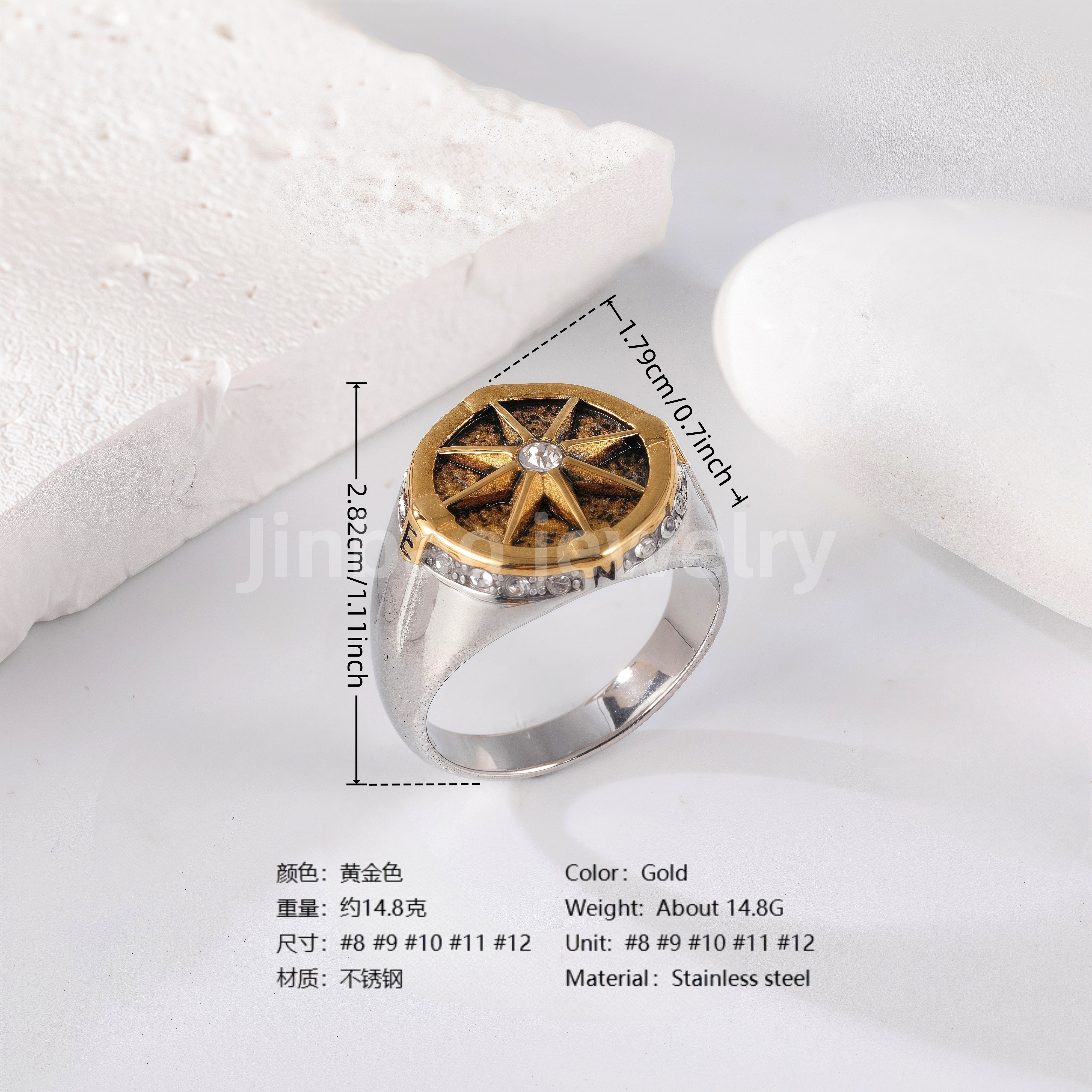 18K Gold Scorpion Stainless Steel Ring for Men, Vintage Carved Style Bold Band, Unique Black Engraved Design Fashion Ring-JINBAOJEWELRY