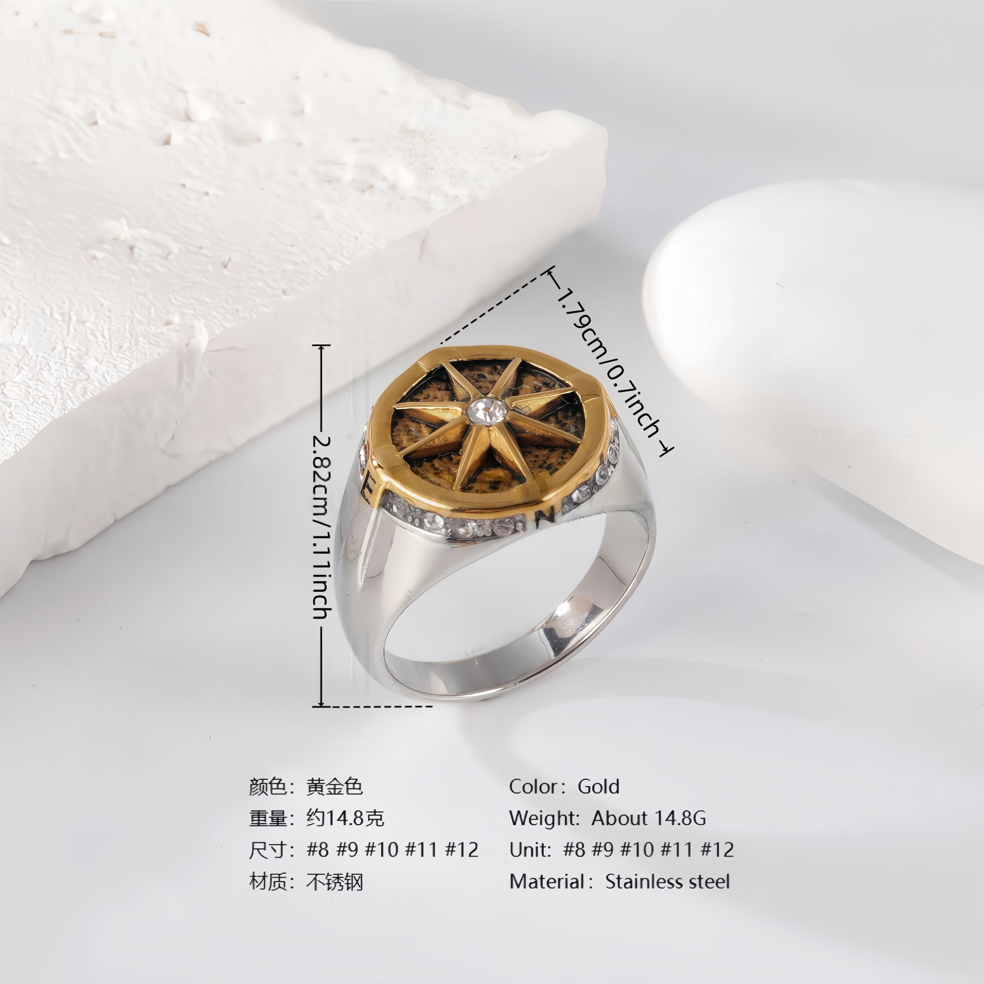 24K Gold PVD Stainless Steel Titanium Hip Hop Special Pattern Men's Ring-JinBaoJewerly