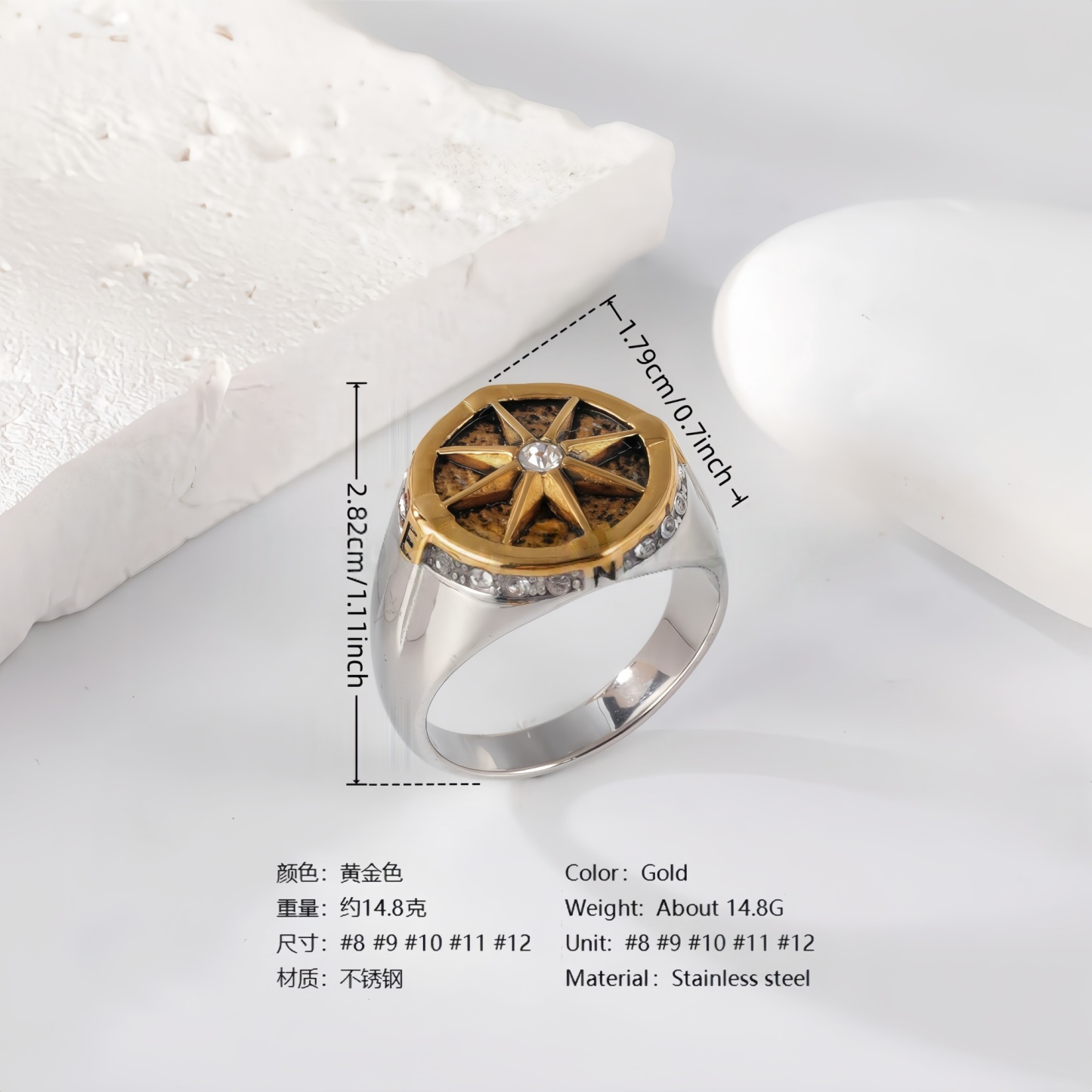 24K Gold PVD Stainless Steel Titanium Hip Hop Special Pattern Men's Ring-JinBaoJewerly