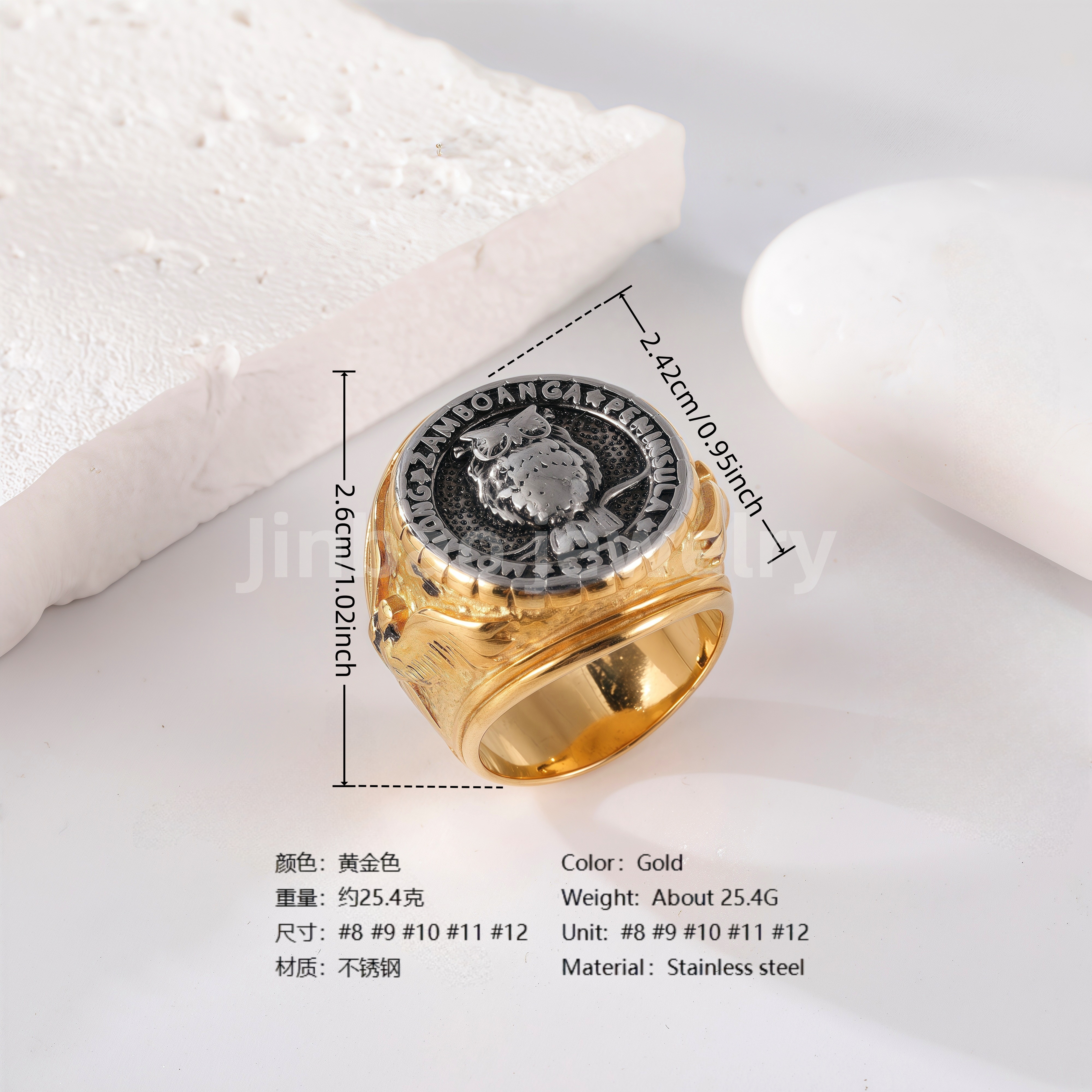 18K Gold Scorpion Stainless Steel Ring for Men, Vintage Carved Style Bold Band, Unique Black Engraved Design Fashion Ring-JINBAOJEWELRY