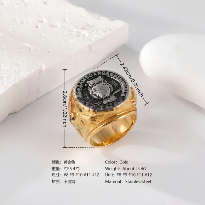 24K Gold PVD Stainless Steel Titanium Hip Hop Special Pattern Men's Ring-JinBaoJewerly