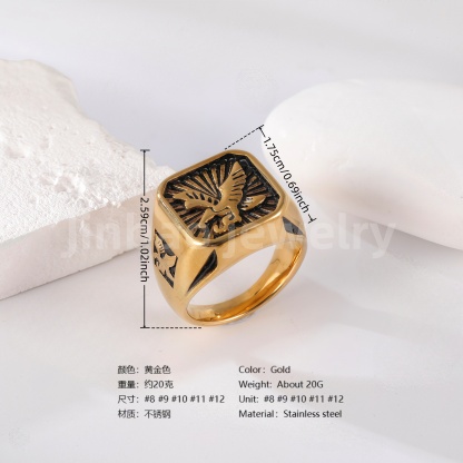 24K Gold PVD Stainless Steel Titanium Signet Men's Ring-JinBaoJewerly