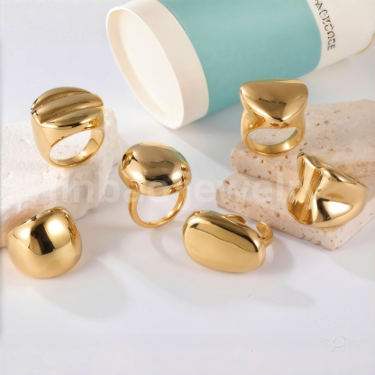 24K Gold PVD Stainless Steel Titanium Polished Perfection Women's Ring-JinBaoJewerly