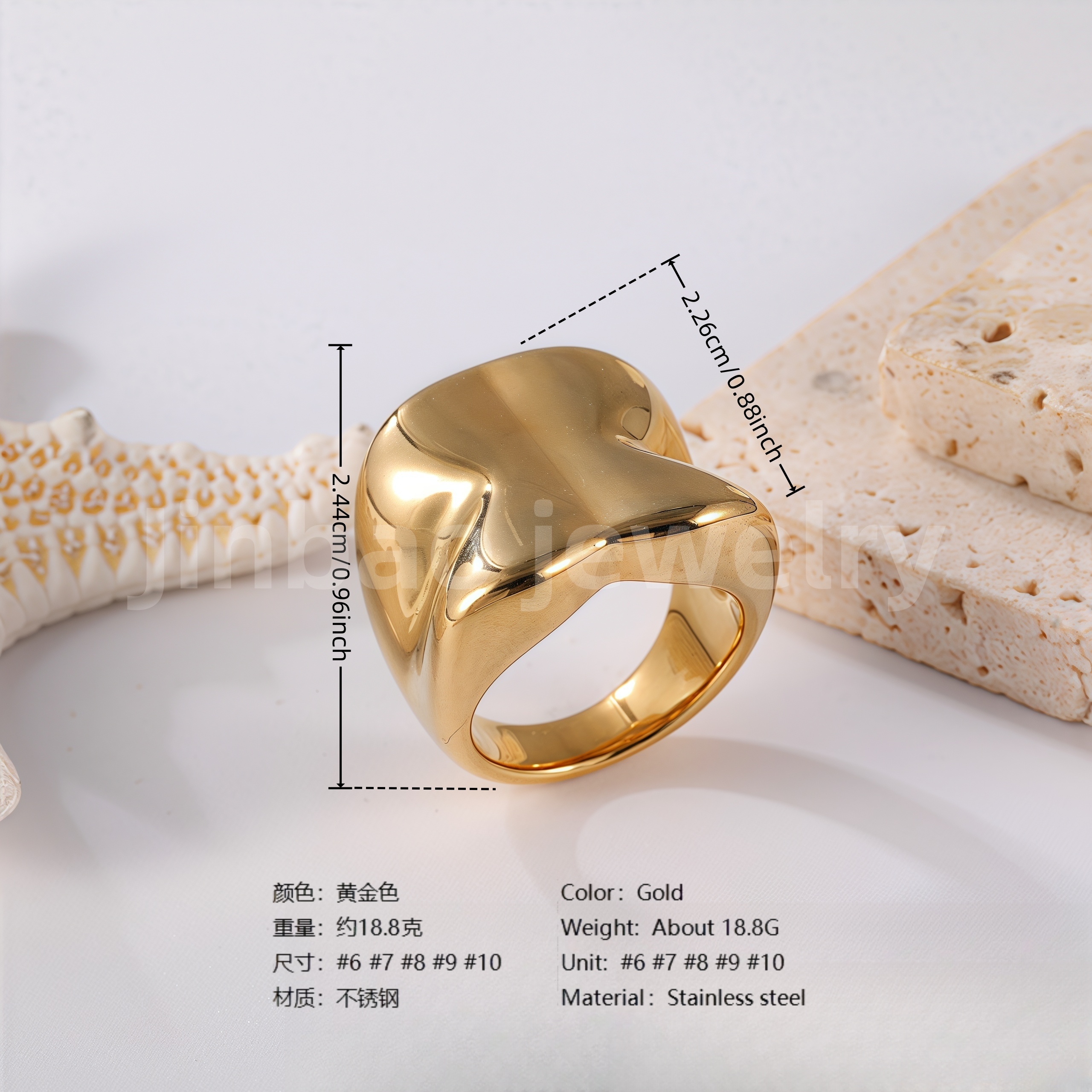 24K Gold PVD Stainless Steel Titanium Polished Perfection Women's Ring-JinBaoJewerly