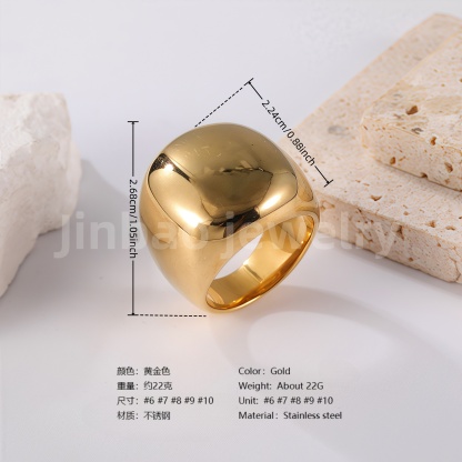 24K Gold PVD Stainless Steel Titanium Polished Perfection Women's Ring-JinBaoJewerly