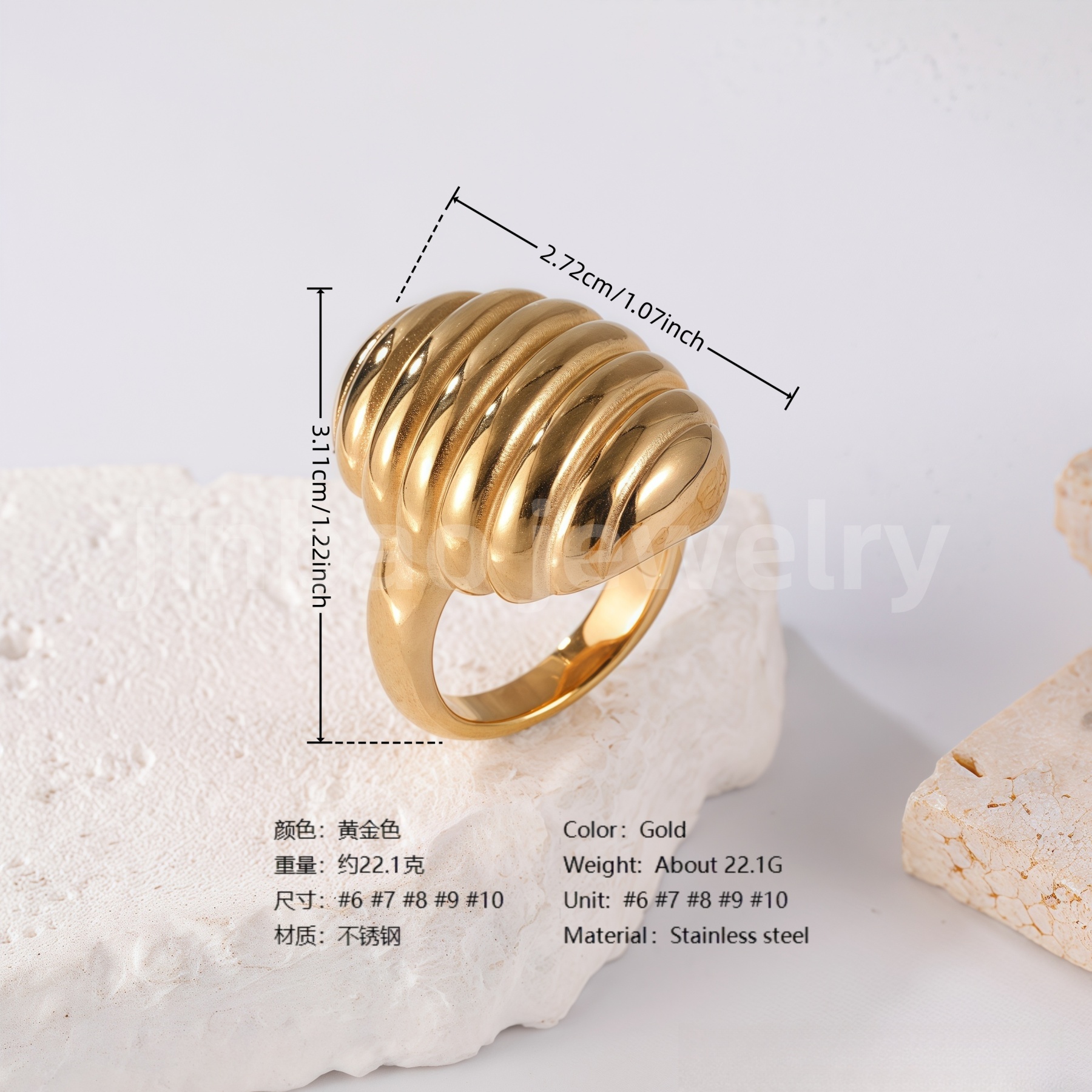 24K Gold PVD Stainless Steel Titanium Modern Twist Women's Ring-JinBaoJewerly