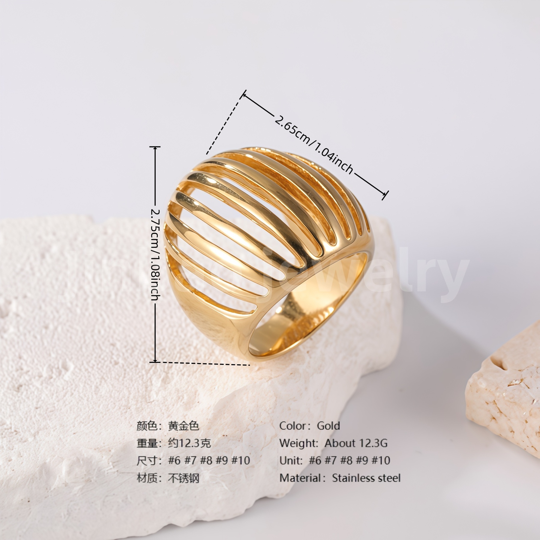 24K Gold PVD Stainless Steel Titanium Modern Twist Women's Ring-JinBaoJewerly