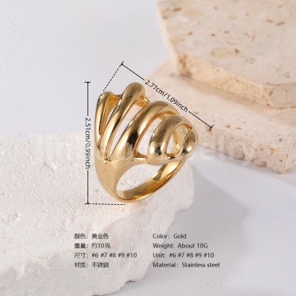 24K Gold PVD Stainless Steel Titanium Modern Twist Women's Ring-JinBaoJewerly