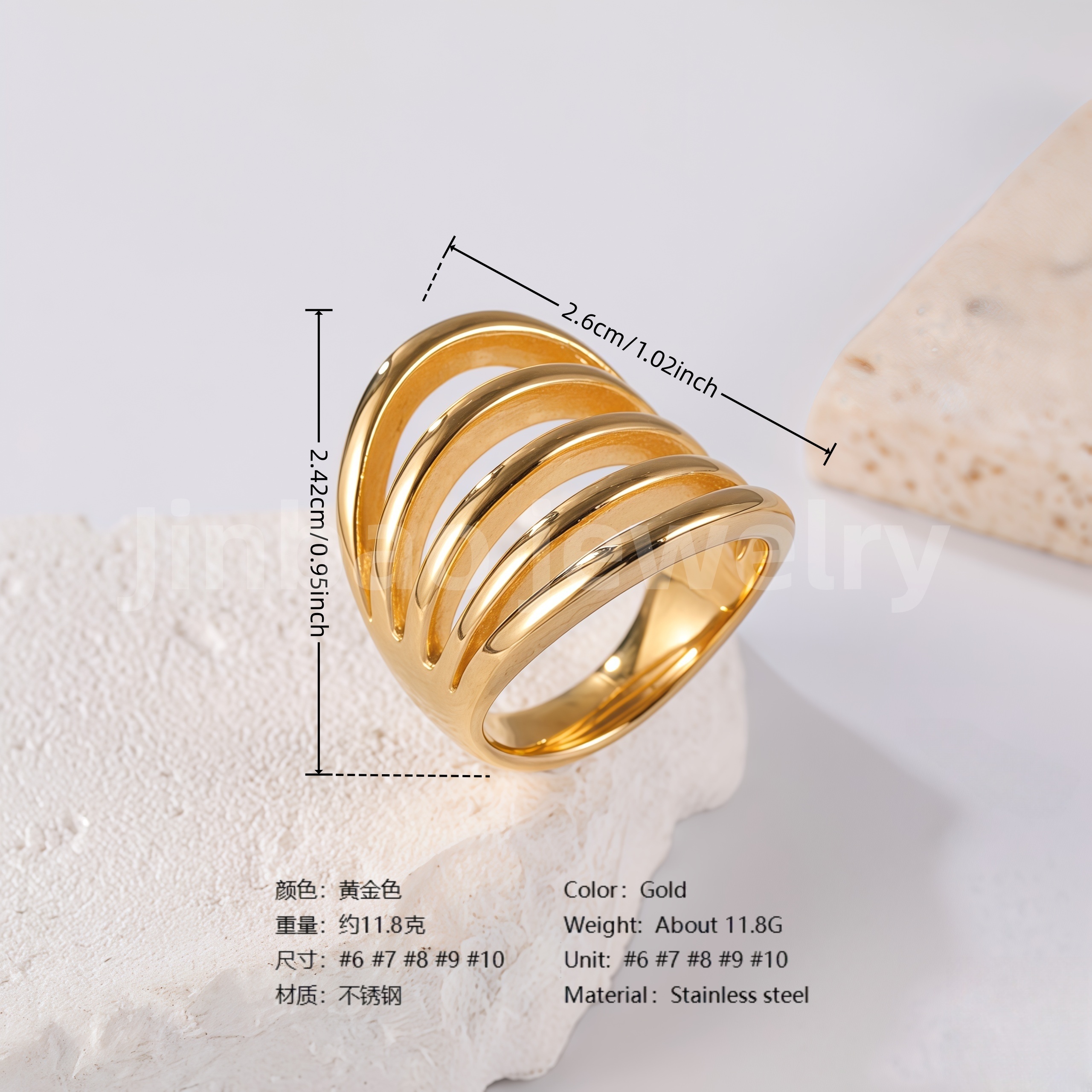 24K Gold PVD Stainless Steel Titanium Modern Twist Women's Ring-JinBaoJewerly