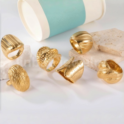 24K Gold PVD Stainless Steel Titanium Textured Elegance Women's Ring-JinBaoJewerly